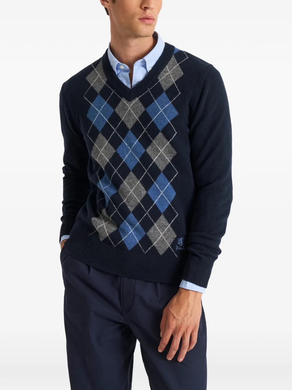 Pringle of Scotland Trui met argyle-patroon en V-hals Blauw