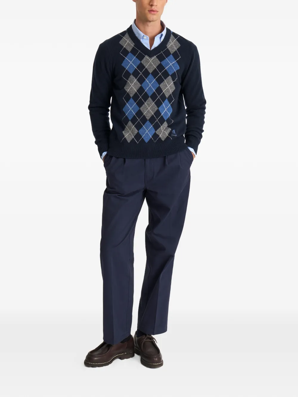 Pringle of Scotland Trui met argyle-patroon en V-hals Blauw