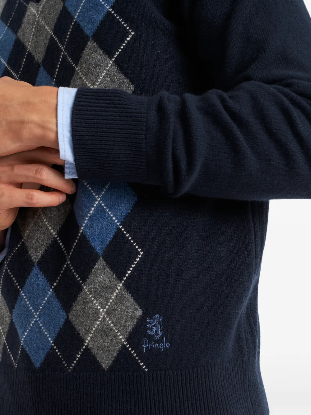 Pringle of Scotland Trui met argyle-patroon en V-hals Blauw