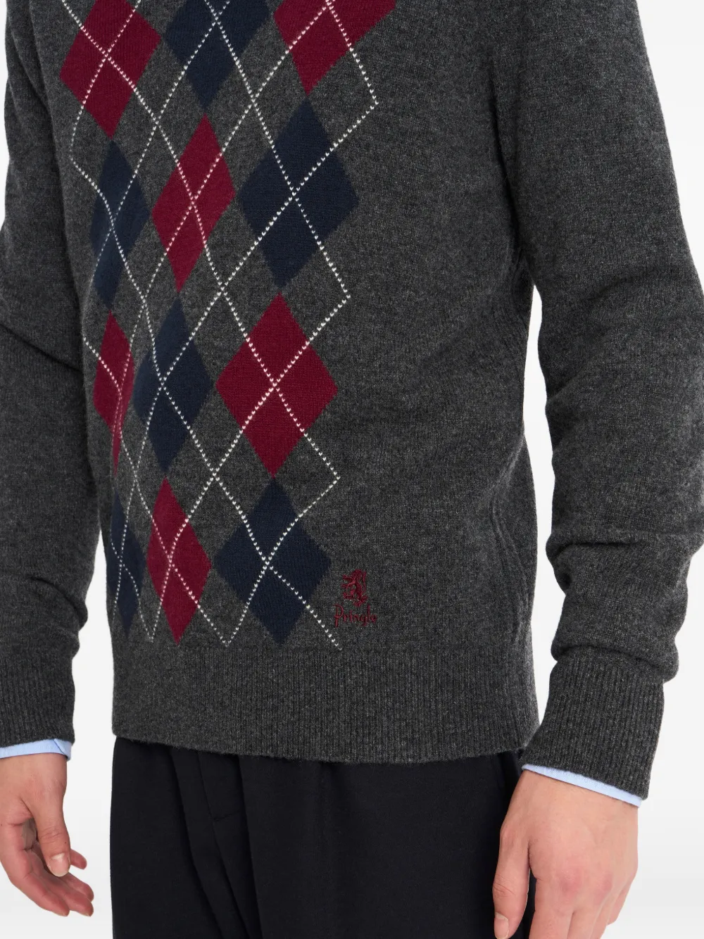 Pringle of Scotland Trui met argyle-patroon en V-hals Grijs