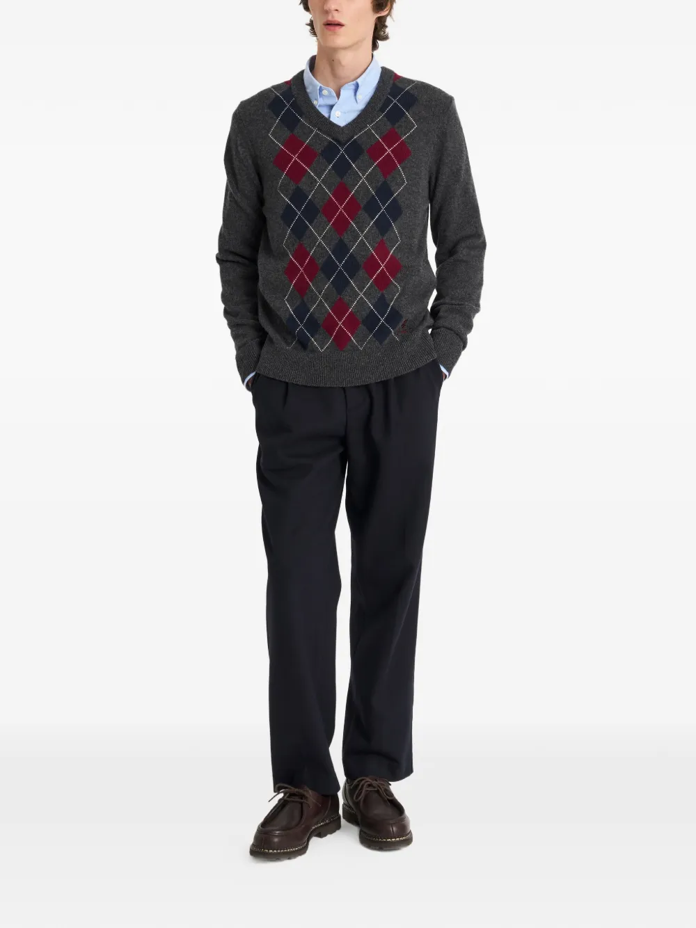 Pringle of Scotland Trui met argyle-patroon en V-hals Grijs