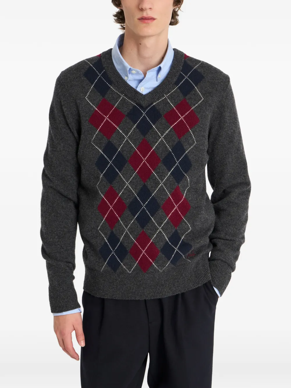 Pringle of Scotland Trui met argyle-patroon en V-hals Grijs