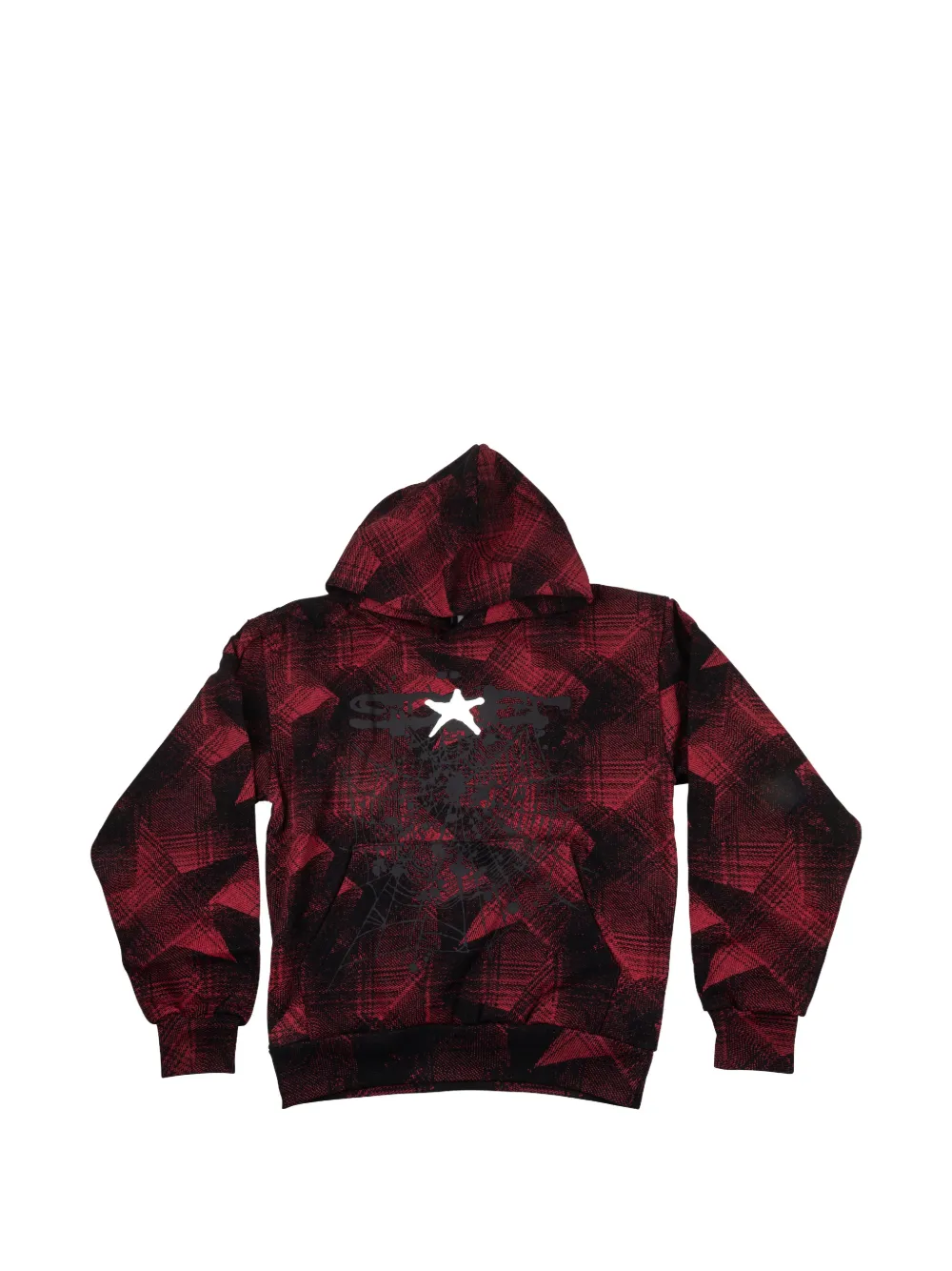 SP5DER plaid-pattern star-detail hoodie - Rosso