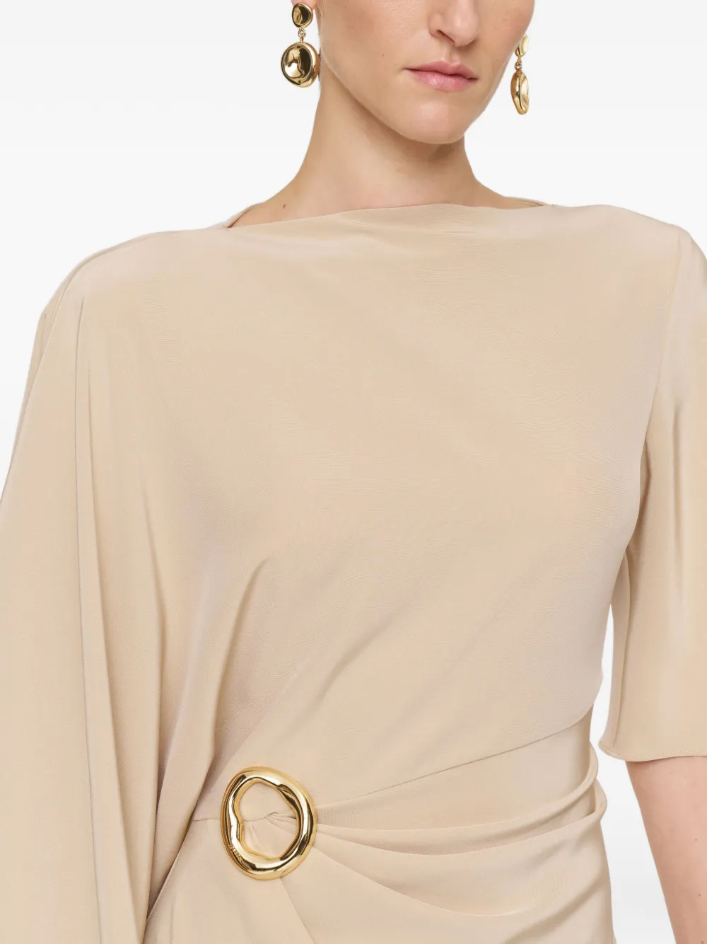 Asymmetric-Sleeve Midi Dress