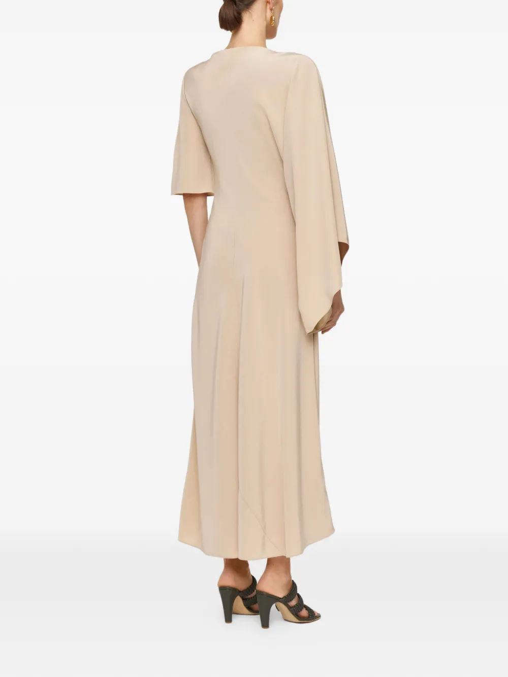 Asymmetric-Sleeve Midi Dress