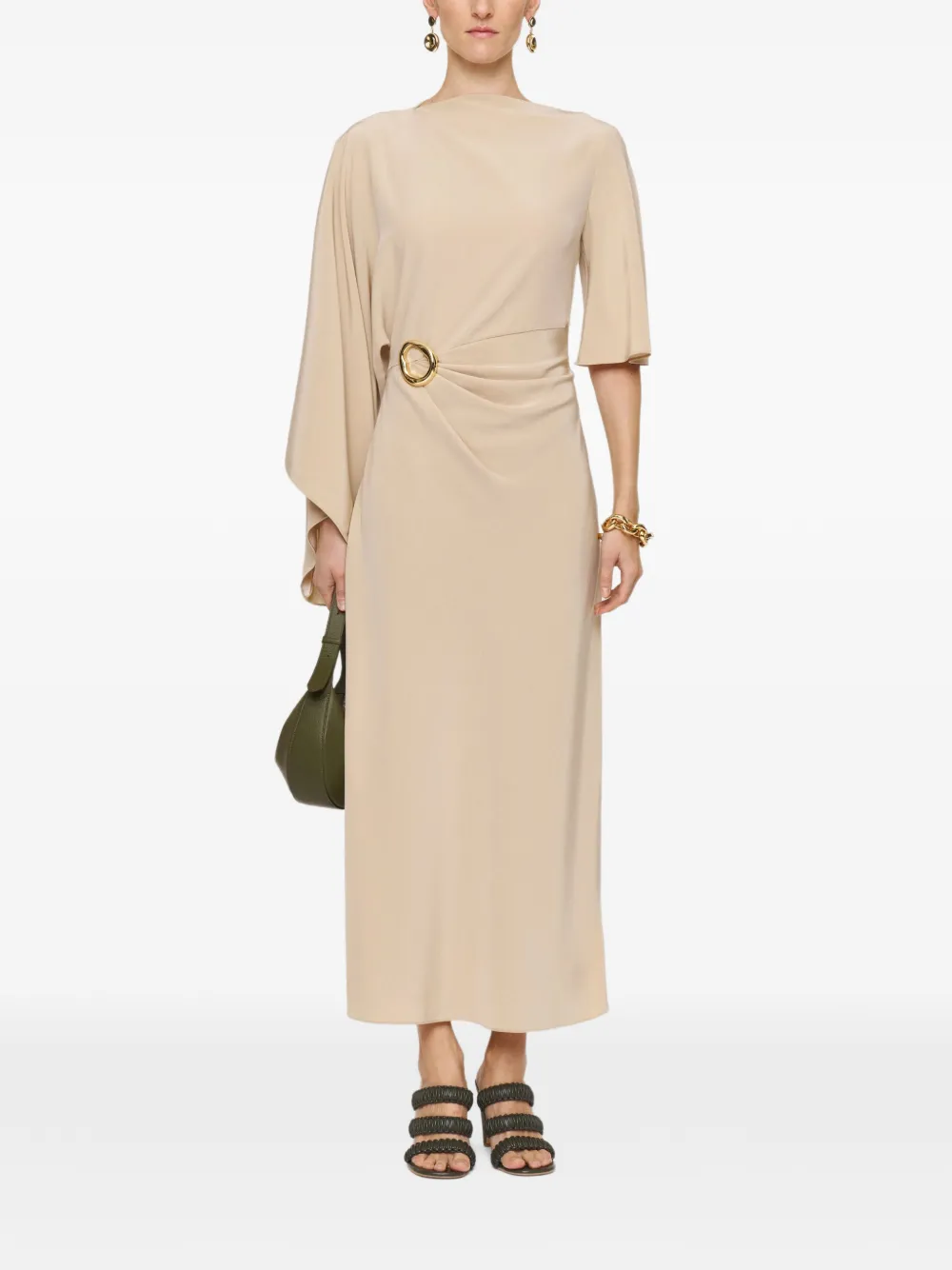 Asymmetric-Sleeve Midi Dress