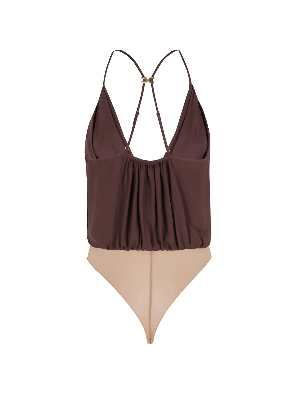 Elisabetta Franchi Georgette top met spaghettibandjes en V-hals Bruin