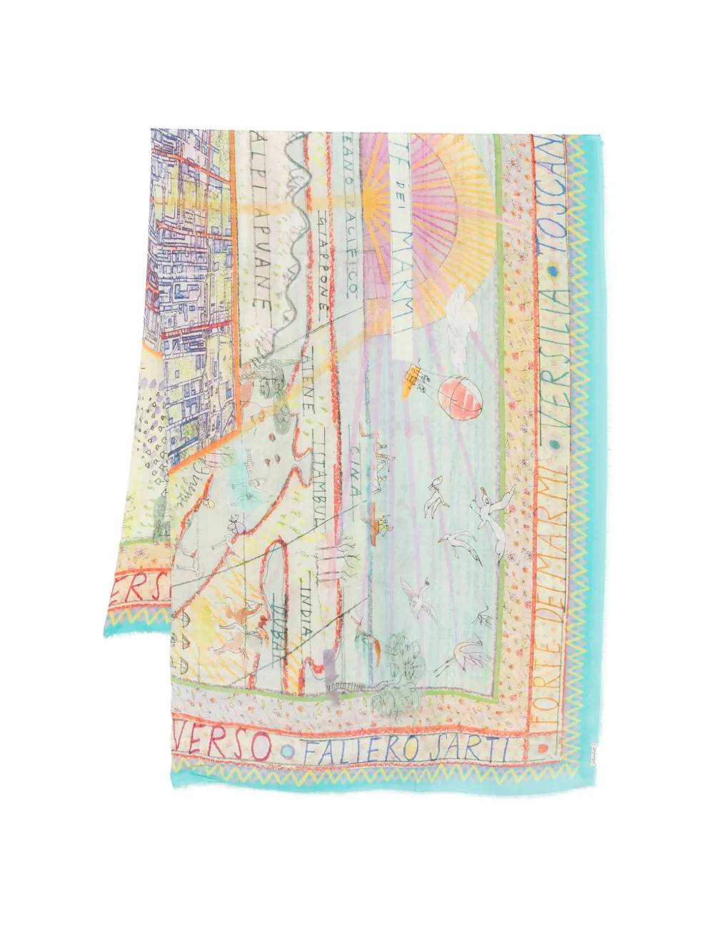 Faliero Sarti New Forte Dei Marmi fringed printed scarf - Blu