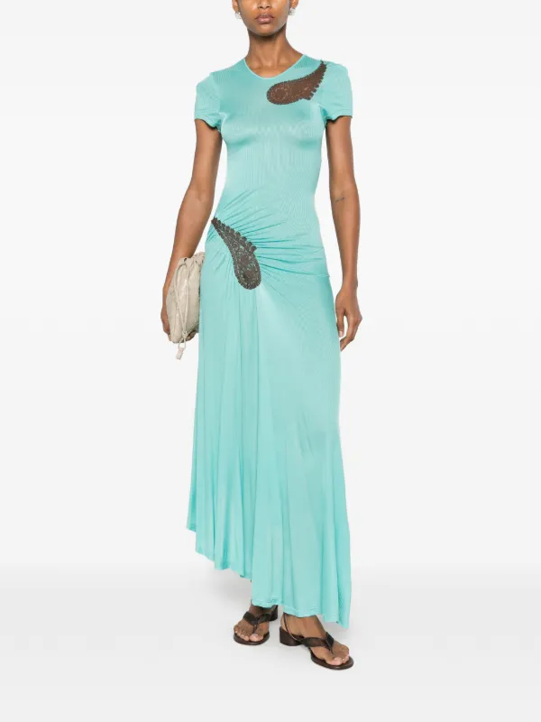 christopher esber blue lace dress Christopher Esber Cutout Draped Lace-Trimmed Chiffon Dress In Blue - 60% Off