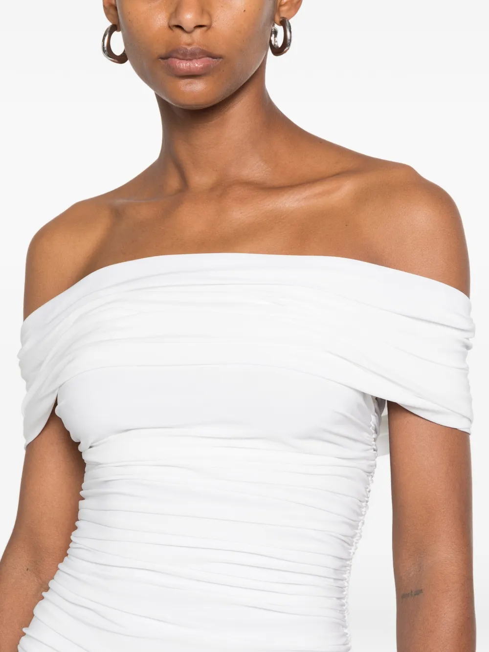Norma Kamali Off-shoulder midi-jurk met ruches Wit