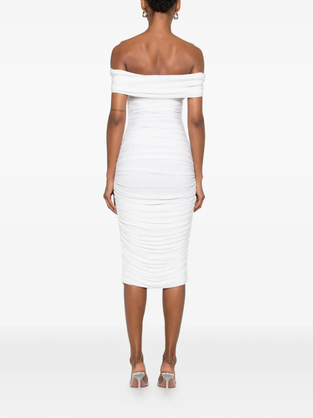 Norma Kamali Off-shoulder midi-jurk met ruches Wit