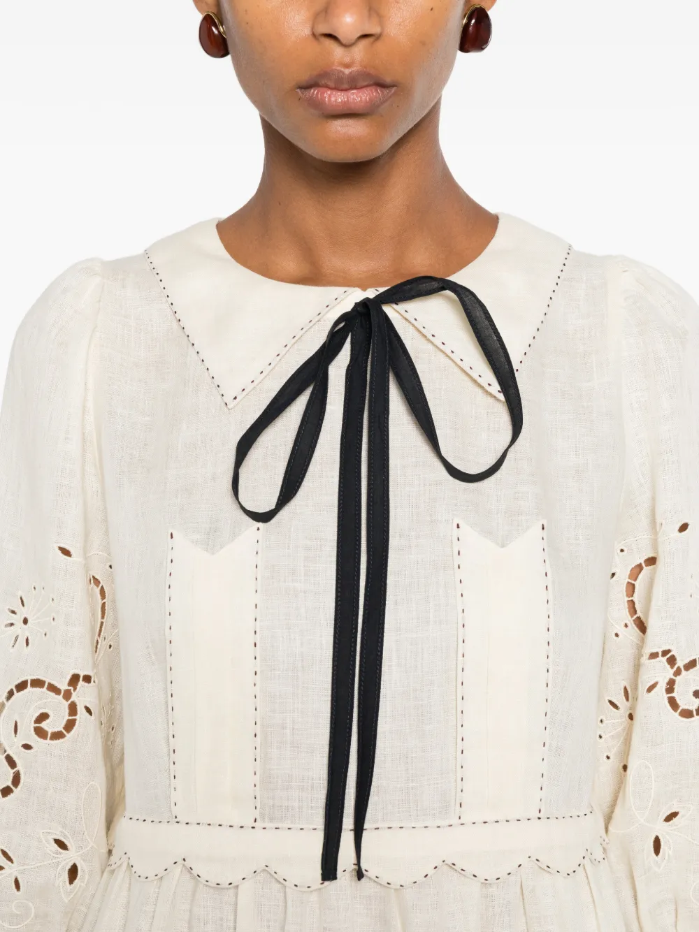 Vita Kin Giovanna Broderie-anglaise Midi Dress in Neutrals, view 5