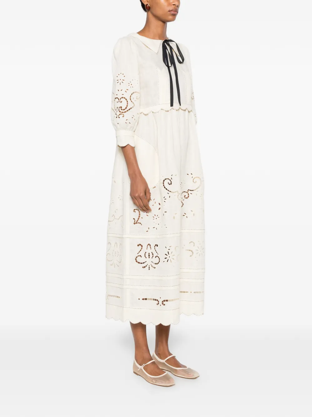 Vita Kin Giovanna Broderie-anglaise Midi Dress in Neutrals, view 3