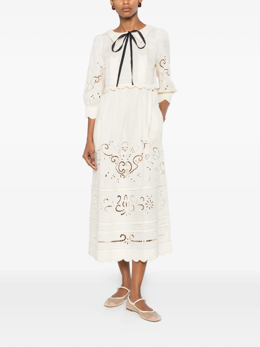 Vita Kin Giovanna Broderie-anglaise Midi Dress in Neutrals, view 2