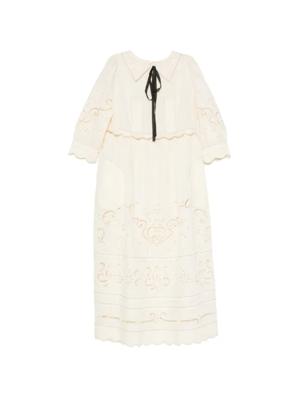 Vita Kin Giovanna Broderie-anglaise Midi Dress in Neutrals
