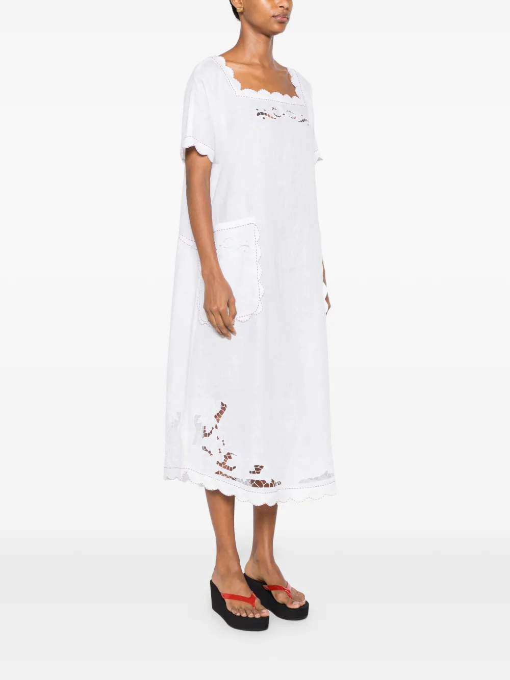 Vita Kin Formentera Scalloped-edge Midi Dress in White, view 3