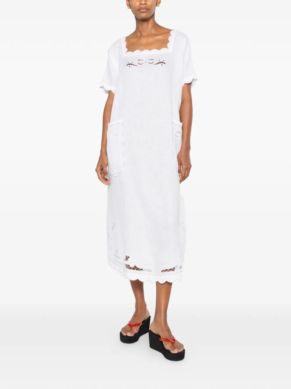 Vita Kin Formentera Scalloped-edge Midi Dress in White, view 2