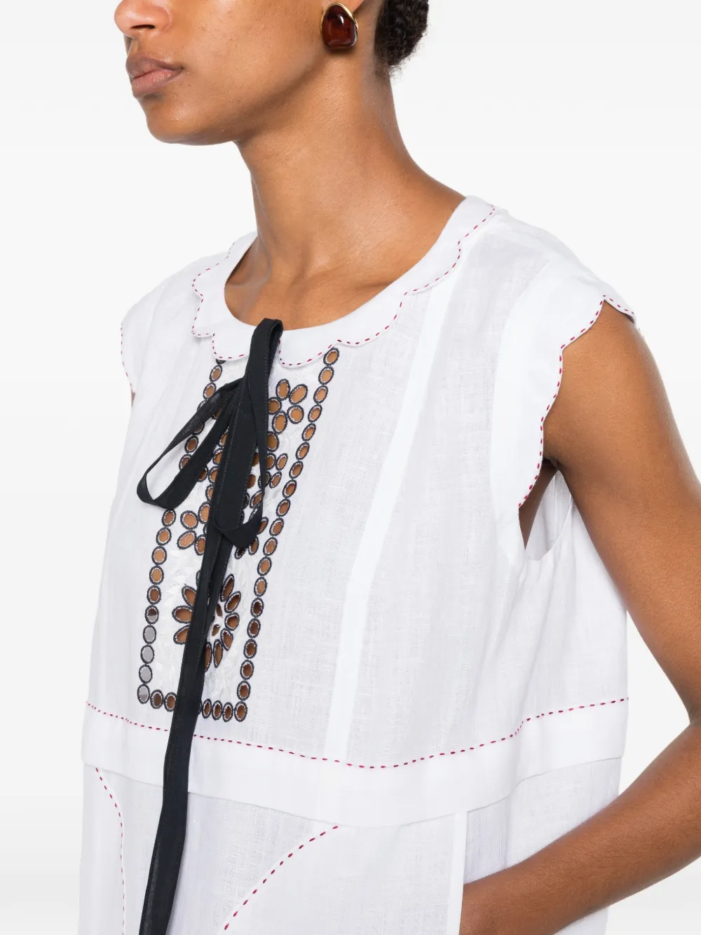 Vita Kin Phoebe Embroidered Sleeveless Midi Dress in White, view 5