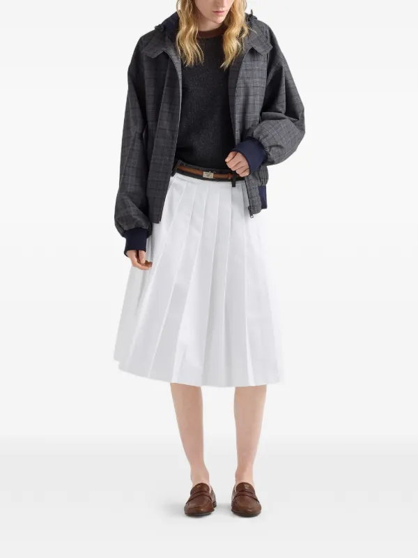 Prada Pleated Poplin And Rush Stitch Skirt | White | FARFETCH