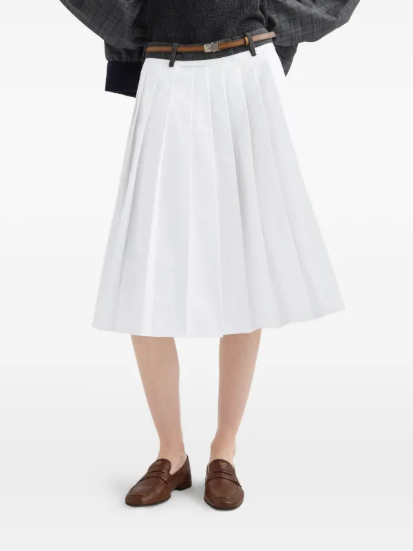 Prada Pleated Poplin And Rush Stitch Skirt | White | FARFETCH