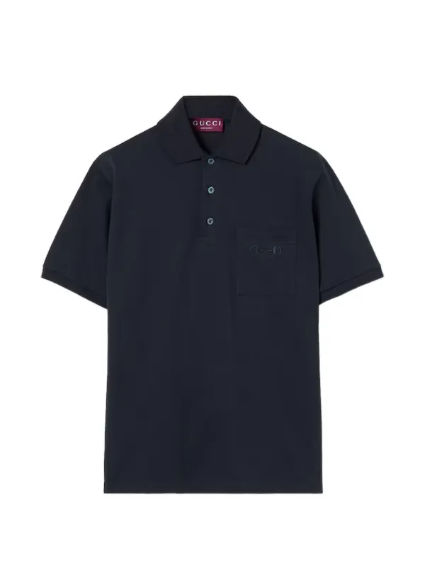 Gucci Cotton Piquet Polo Shirt with Embroidery in Blue