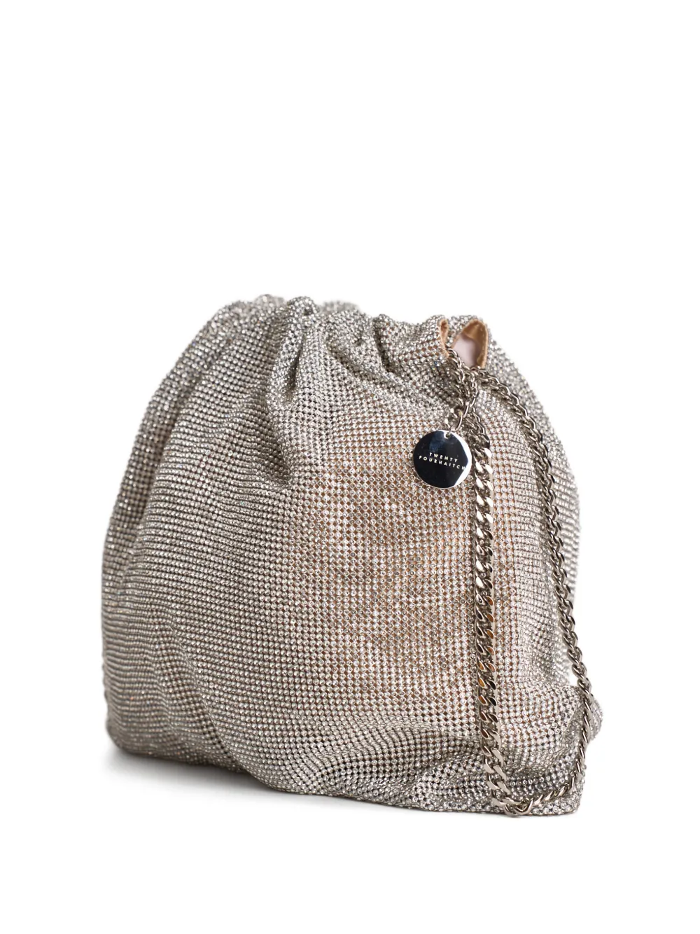 TWENTY FOURHAITCH rhinestone chain bucket bag - Argento