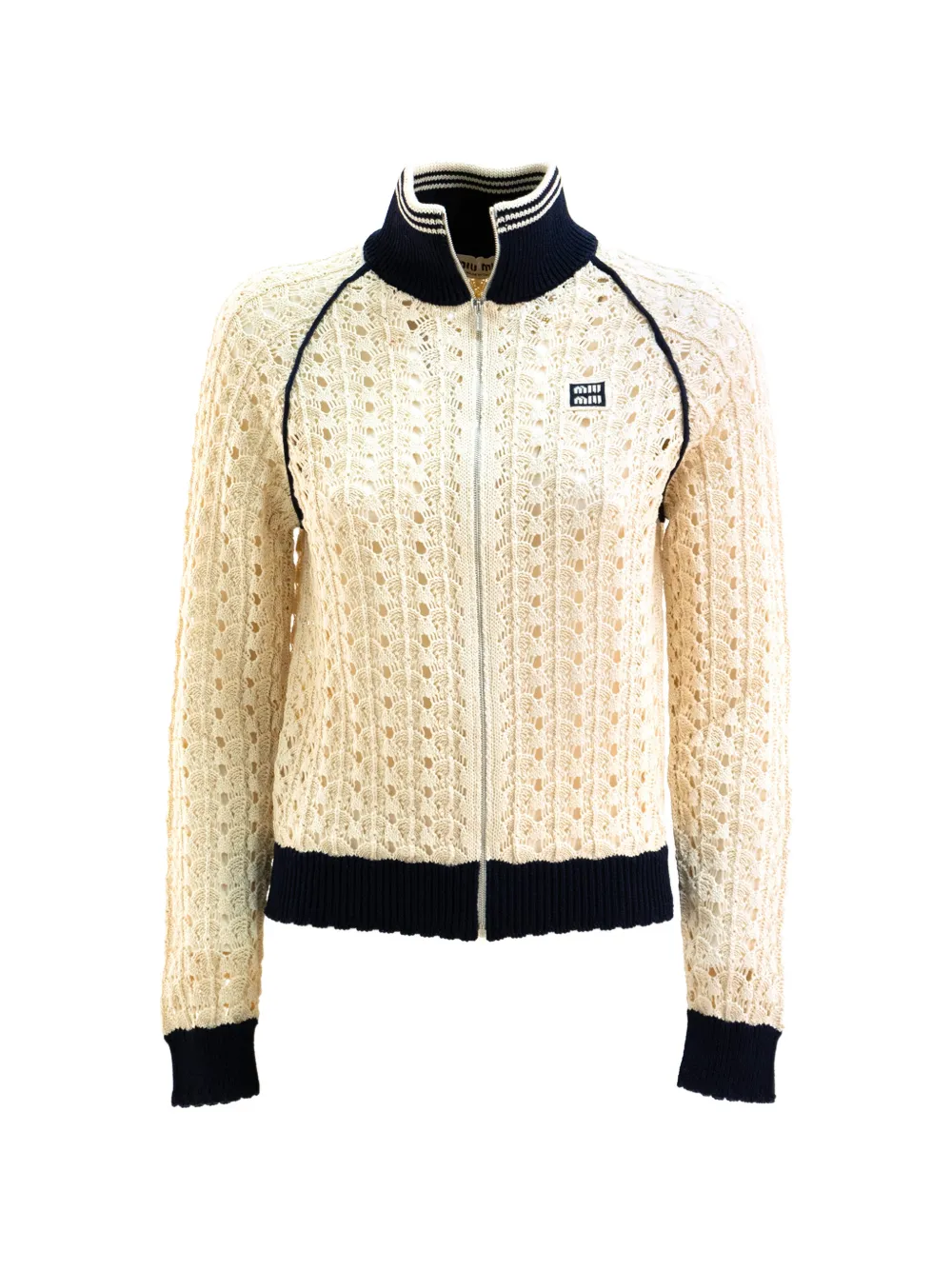 Miu Miu openwork zip-up cardigan - Toni neutri