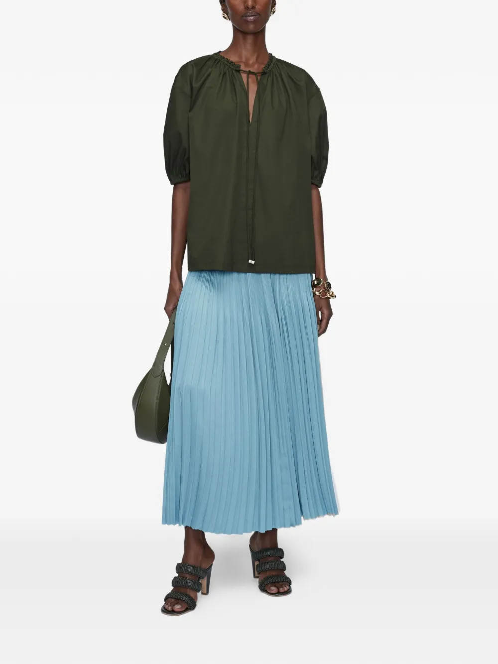  Joseph Nador Ruffled V-neck Top - Green 