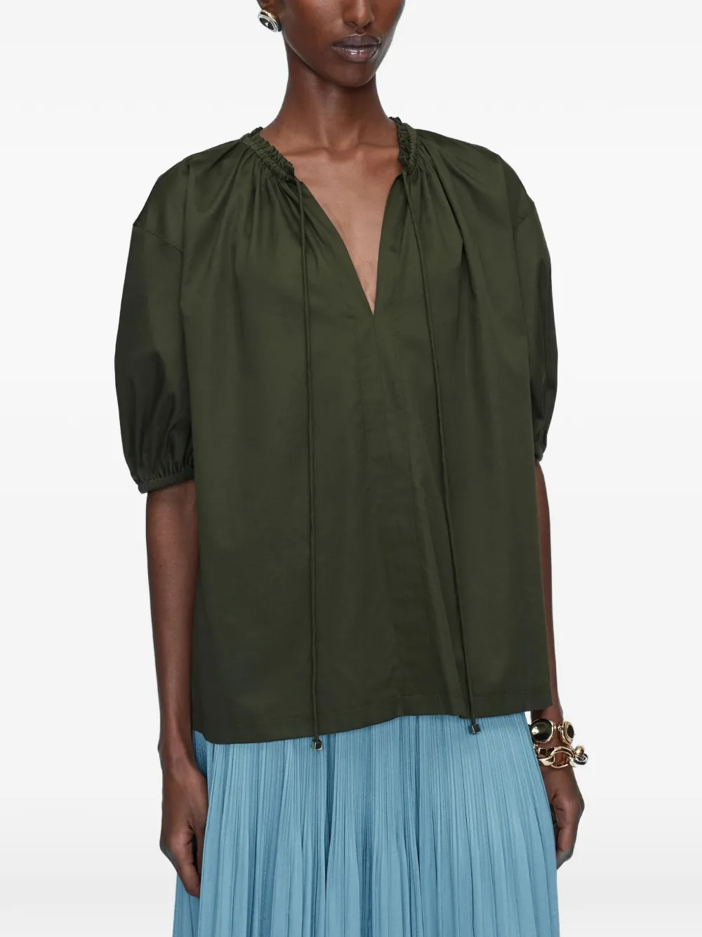  Joseph Nador Ruffled V-neck Top - Green 