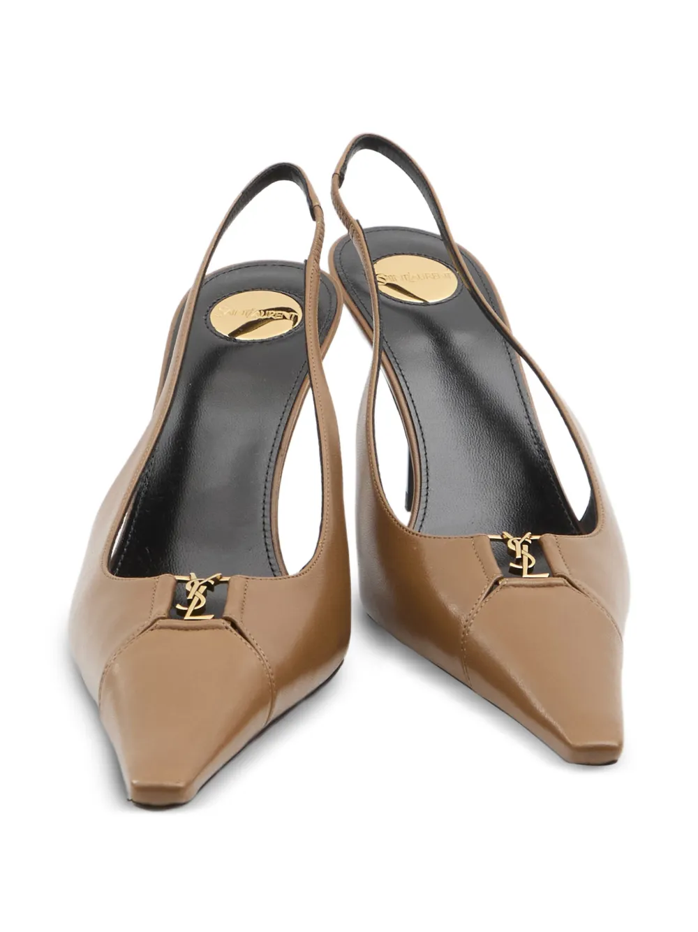 Saint Laurent Babylone Breteuil Slingback Pumps in Smooth Leather in Brown, view 4