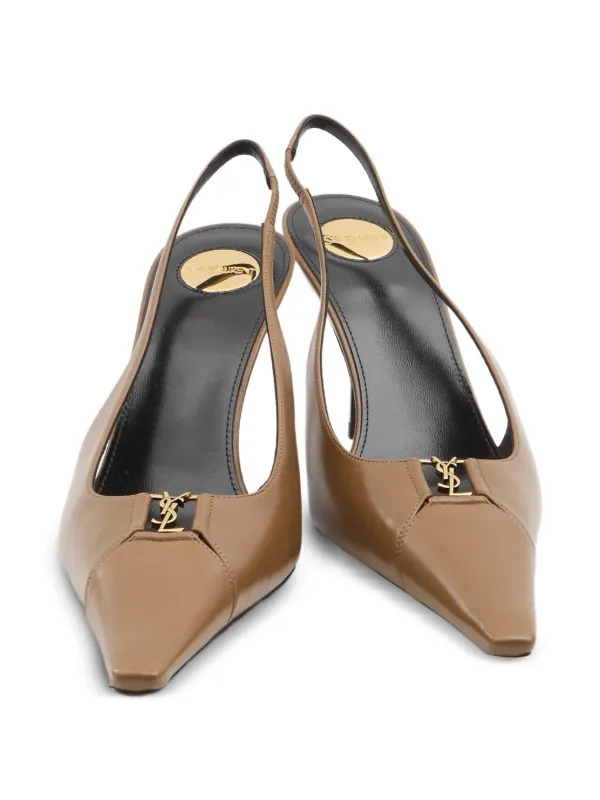 Saint Laurent Babylone Breteuil Slingback Pumps in Smooth Leather in Brown, view 4