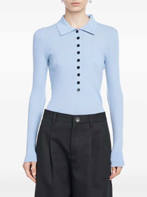 Maria McManus Long-sleeve Button Polo Shirt in Blue