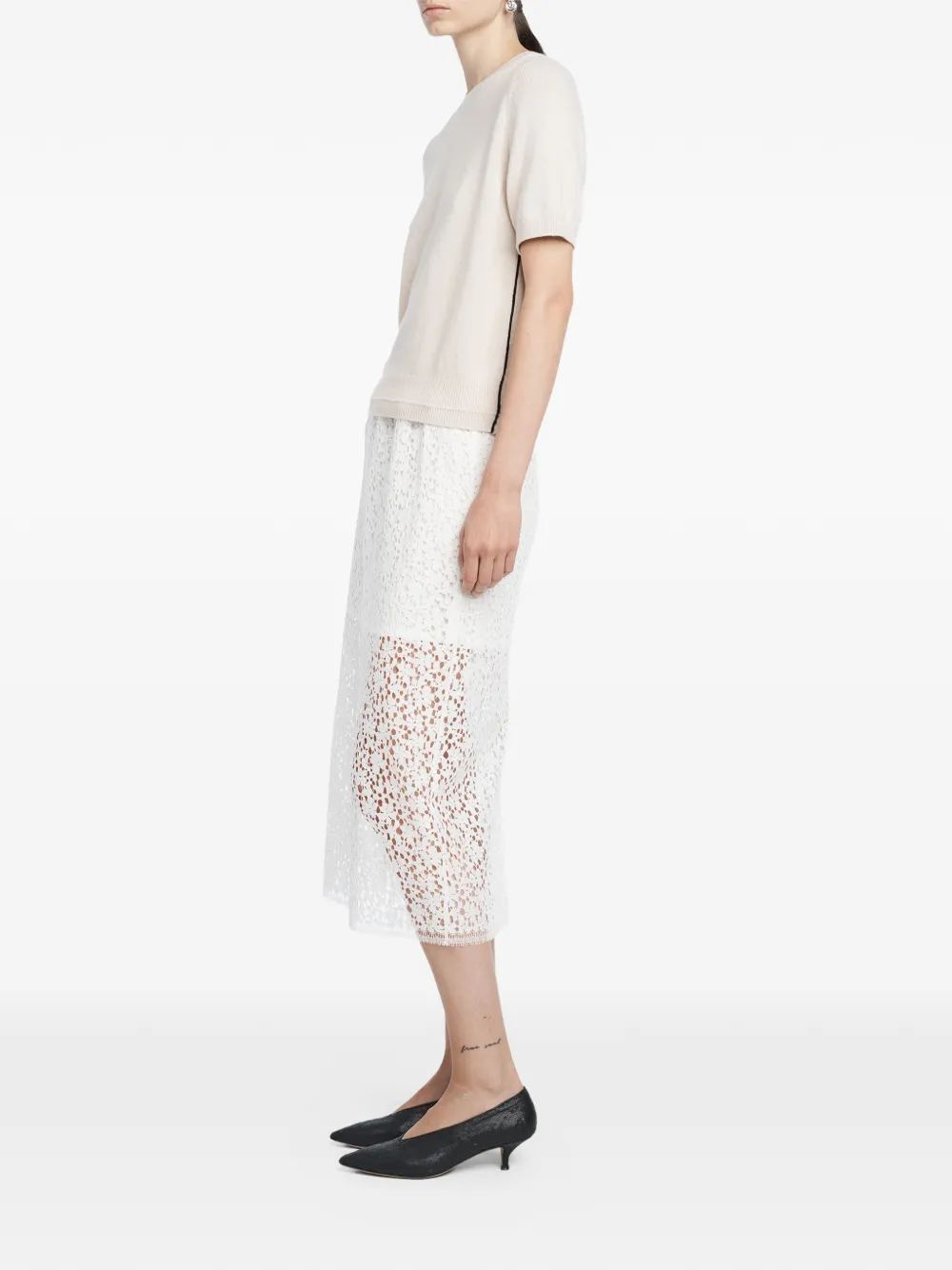  Maria Mcmanus Lace Ruched Midi Skirt - White 
