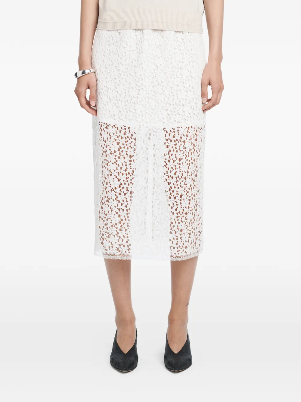 Maria McManus lace ruched midi skirt - Bianco