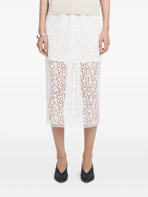 Maria McManus Lace Ruched Midi Skirt in White