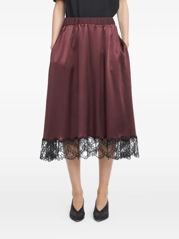 Maria McManus Lace-trimmed Midi Skirt in Red