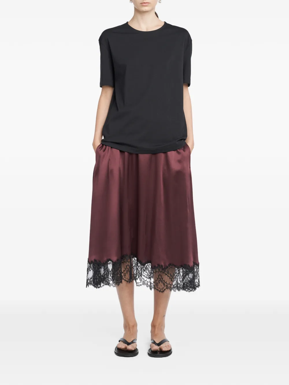  Maria Mcmanus Lace-trimmed Midi Skirt - Red 