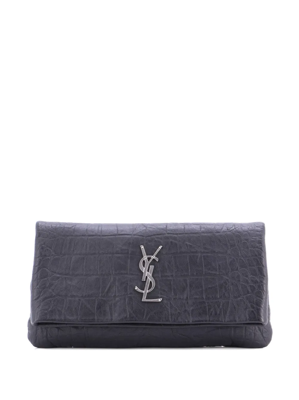 Saint Laurent Pre-Owned West Hollywood Fold Over Crocodile Embossed Leather clutch bag - Nero