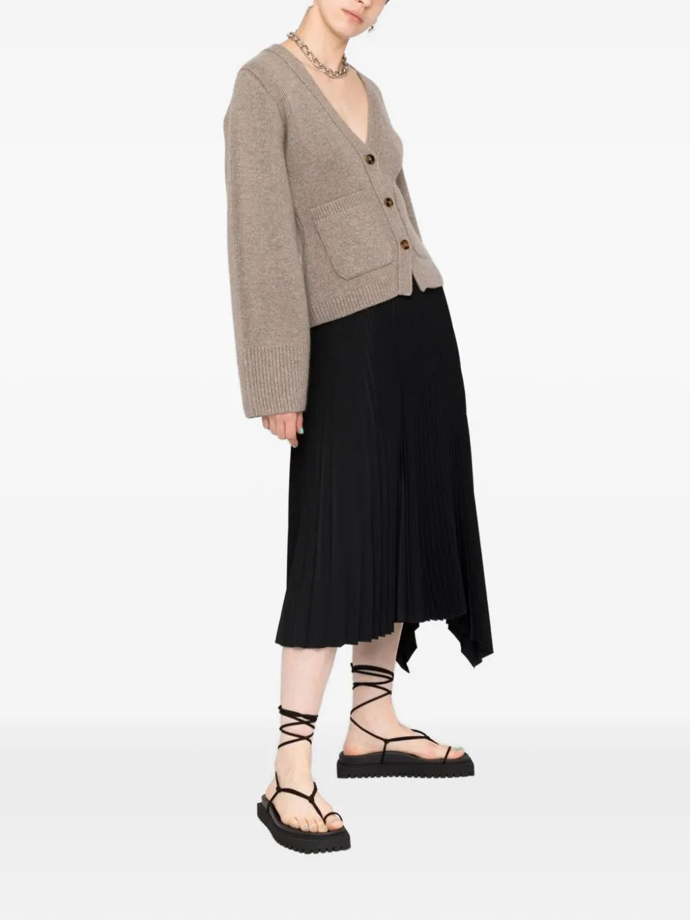 V-neck patch-pocket cardigan