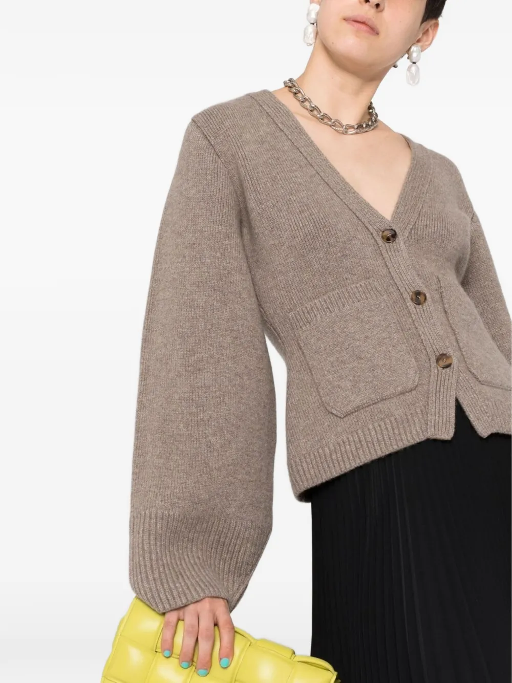 V-neck patch-pocket cardigan