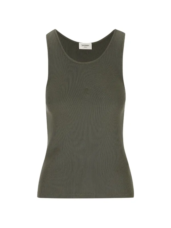 Saint Laurent Cassandre Tank Top in Ribbed Cotton Jersey in Green