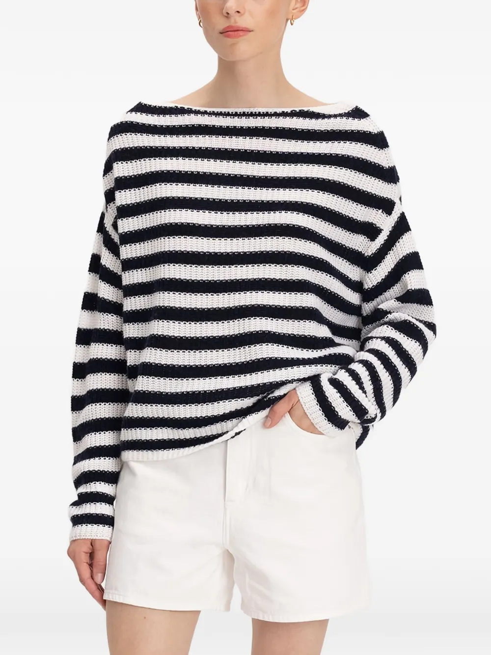 Allude boat-neck striped sweater - Bianco