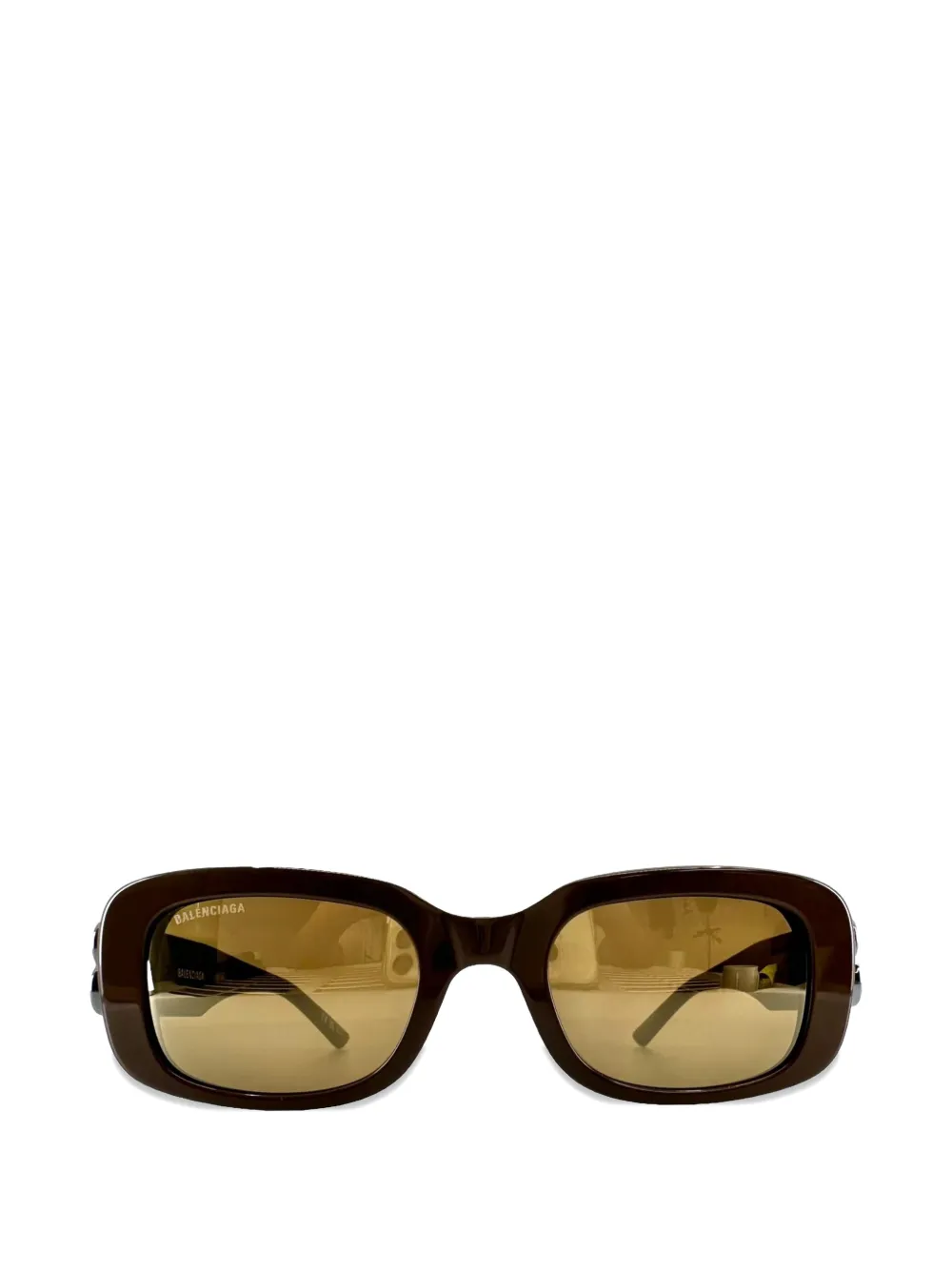 Balenciaga logo-detail rectangle-frame sunglasses - Marrone