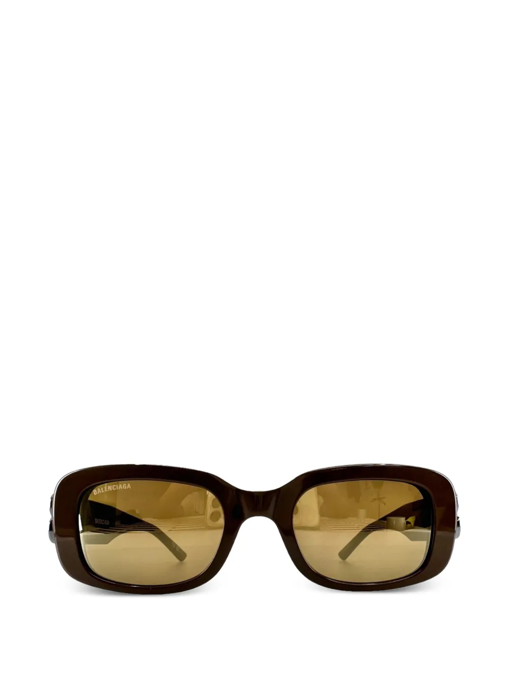 Balenciaga logo-detail rectangle-frame sunglasses - Marrone