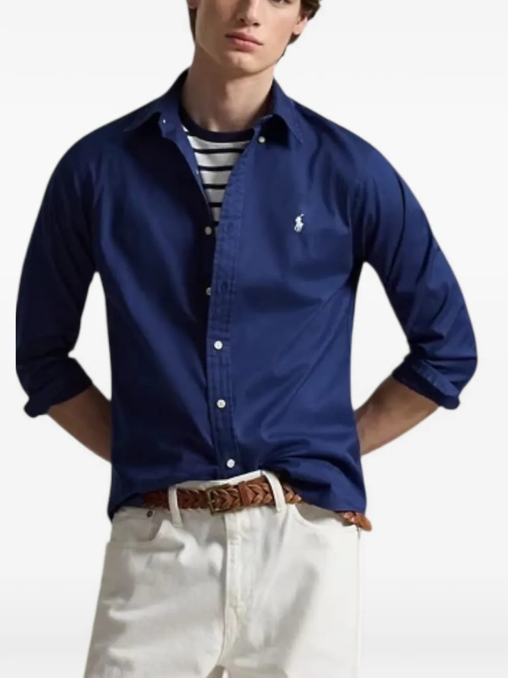 Polo Ralph Lauren Featherweight katoenen button-down overhemd met geborduurd logo Blauw