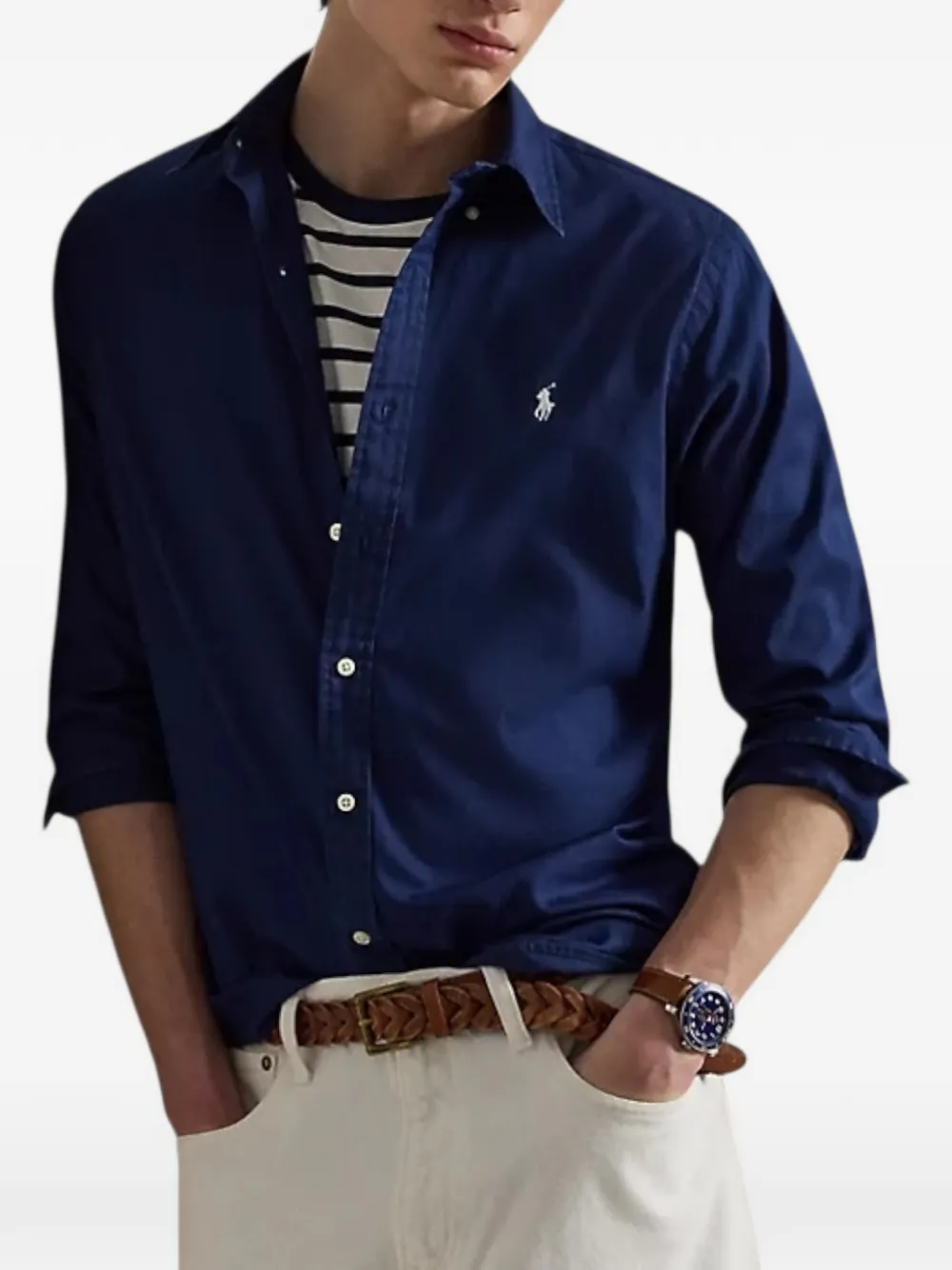 Polo Ralph Lauren Featherweight katoenen button-down overhemd met geborduurd logo Blauw