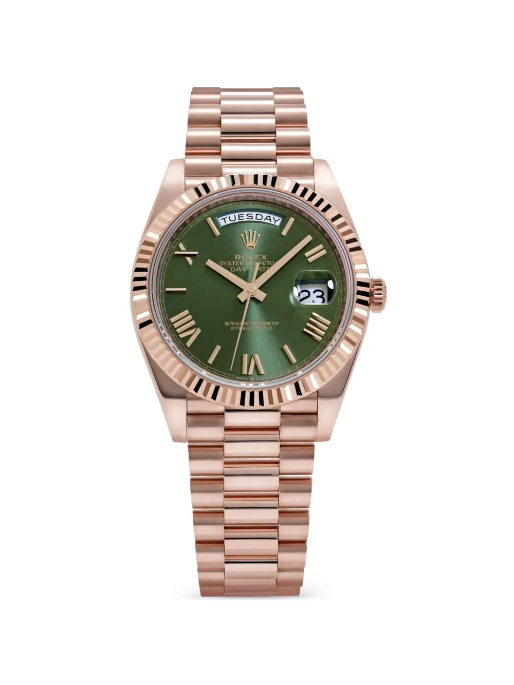 Rolex 2023 Day-Date rose gold olive dial 40mm watch - Verde