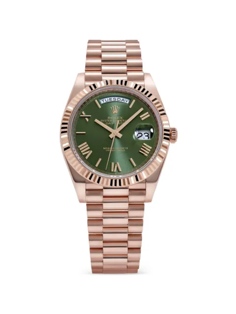 Rolex 2023 Day-Date rose gold olive dial 40mm watch