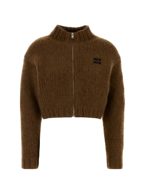Miu Miu Cashmere Cropped Cardigan in Brown