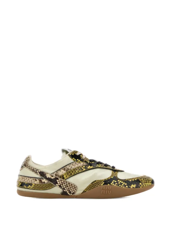 Miu Miu Snake-print Leather Sneakers in Neutrals
